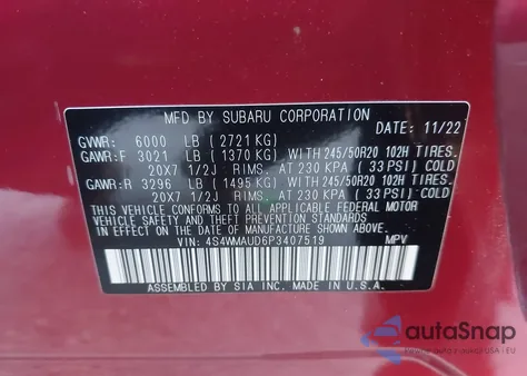 2023 Subaru Ascent Limited 7-Passenger z USA, uszkodzony, nr VIN 4S4WMAUD6P3407519